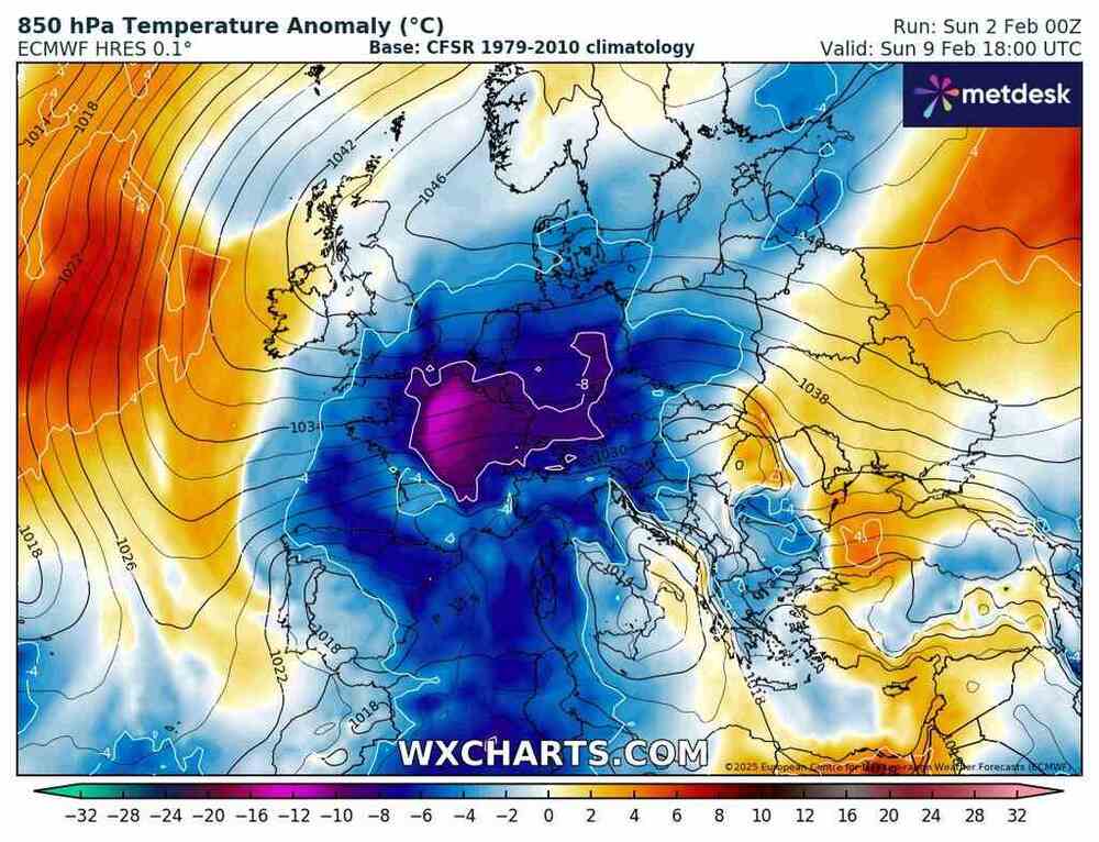 Pogoda długoterminowa, wyż z mrozem czy śnieg, anomalia temperatury do 9 lutego 2025