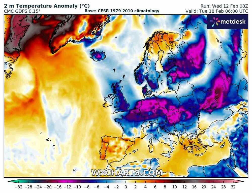 Siarczysta fala zimy przyniesie mróz w Europie w lutym 2025, temperatura spadnie poniżej -30 st. C.