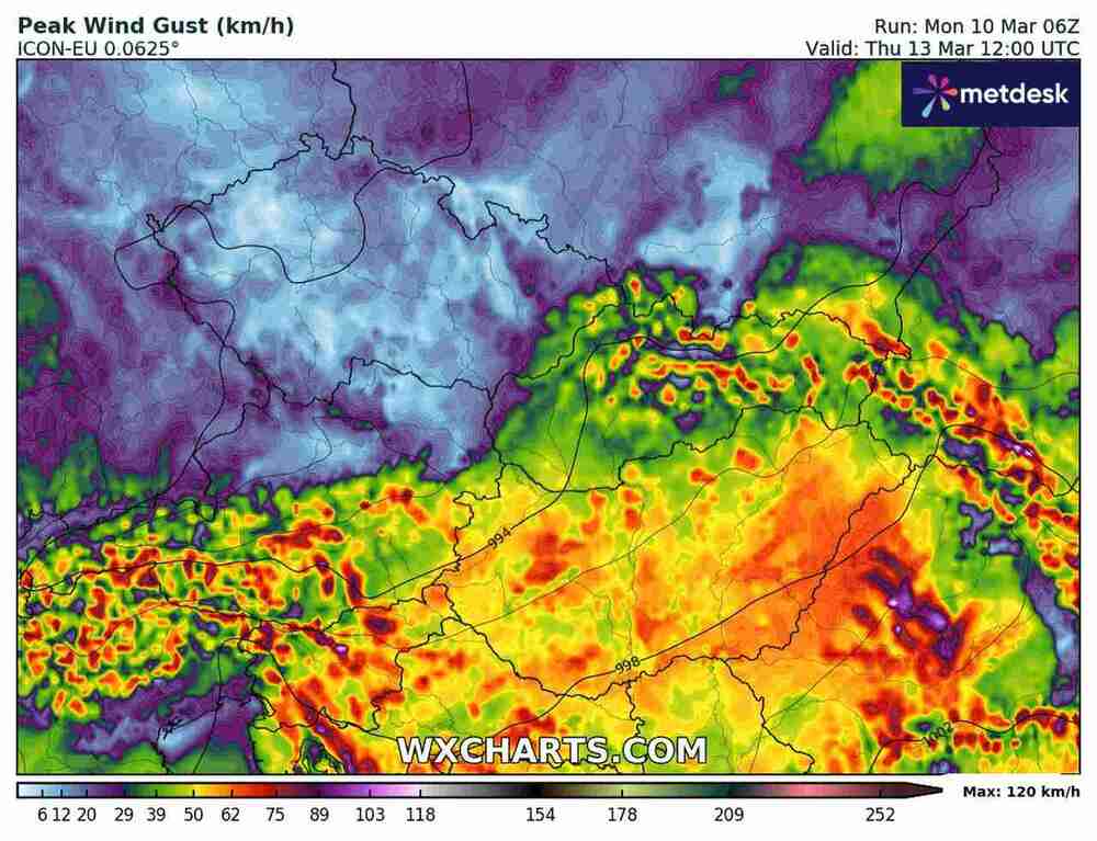 Będą nagłe wichury w Europie w pobliżu Polski w marcu 2025, wiatr przekroczy 100 km/h, gdzie powieje najsilniej