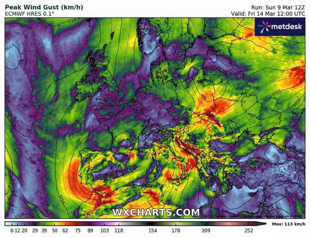 Będą nagłe wichury w środkowej Europie w marcu 2025, wiatr przekroczy 100 km/h, gdzie powieje najsilniej