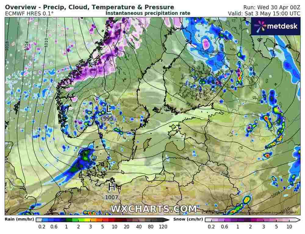 Będą późne śnieżyce na północy Europy w maju 2025. Spadnie 35 cm śniegu. Powrót zimy przyniesie zawieje i zamiecie