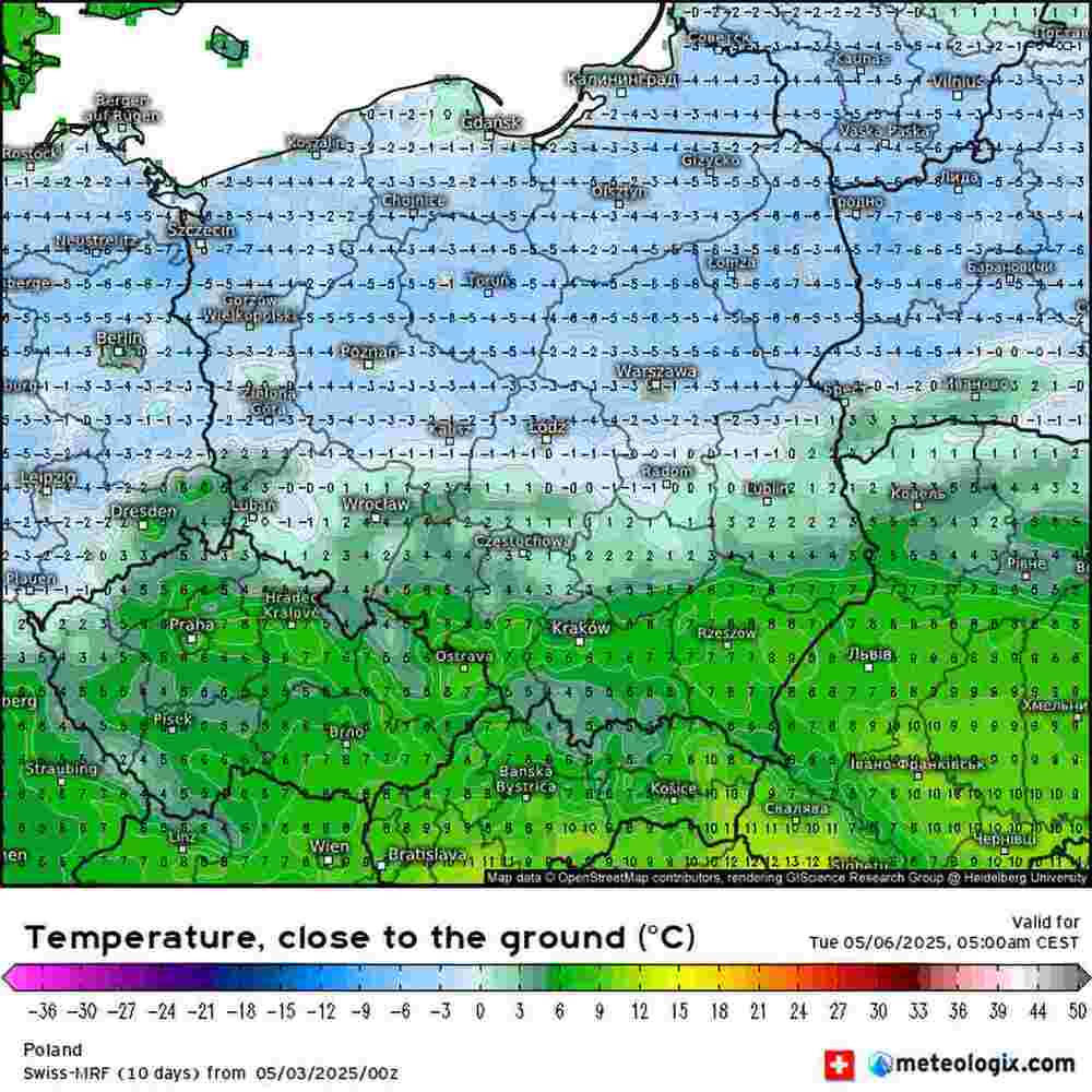 Silny mróz uszkodzi rośliny w środkowo wschodniej Europie w maju 2025 i sięgnie Polski, temperatura spadnie do -8 st. C.