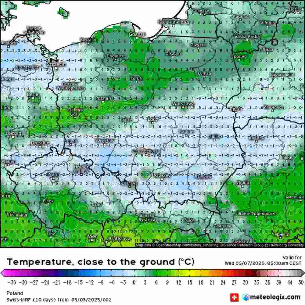 Wróci silny mróz i uszkodzi rośliny w Europie w maju 2025 w rejonie Polski, temperatura spadnie do -8 st. C.