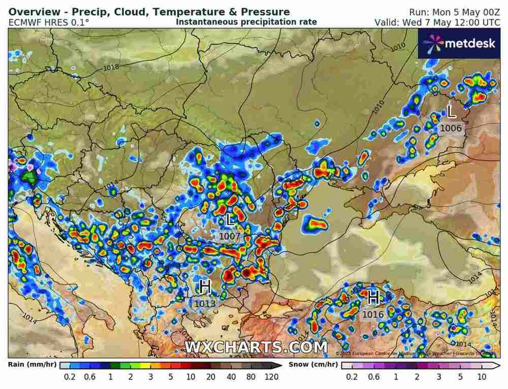 Ogromne ulewy zaleją nagle drogi na południu Europy w maju 2025, spadnie 190 litrów wody na m2 ziemi, będą powodzie błyskawiczne