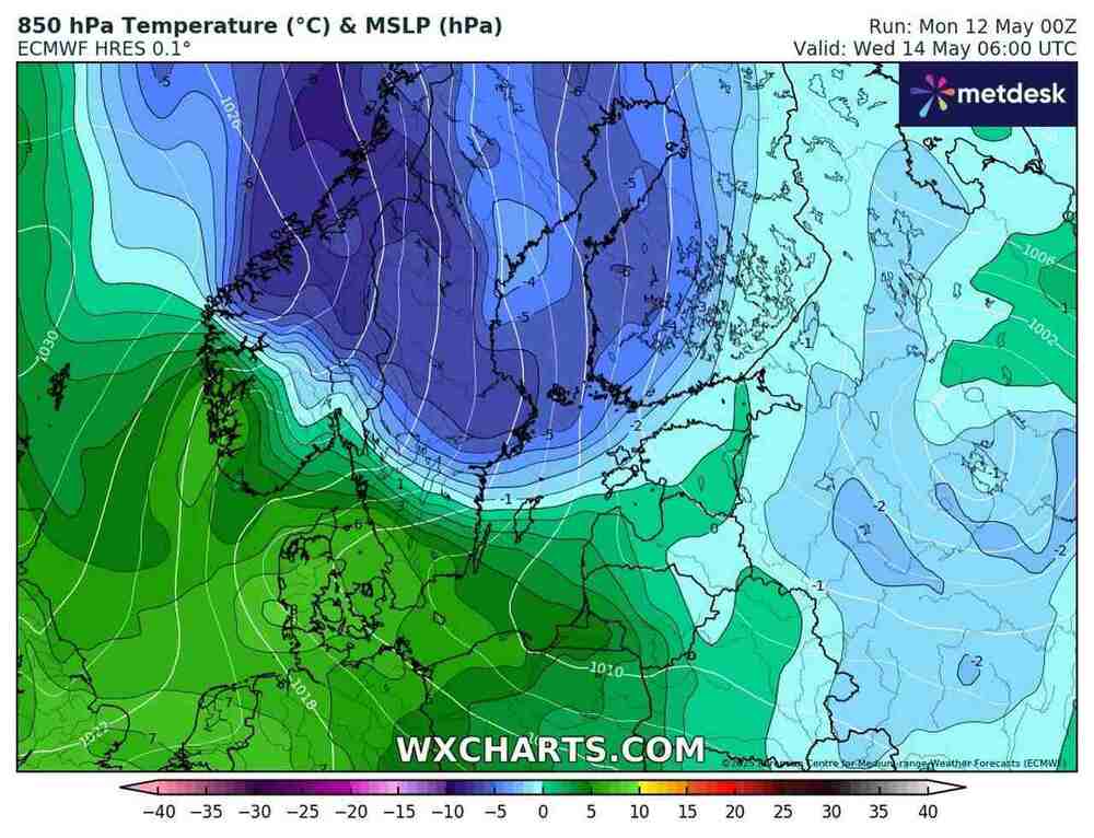 Silny mróz jeszcze nie ustąpi i uszkodzi rośliny w środkowej Europie w maju 2025, temperatura spadnie do -7 st. C. w rejonie Polski w tych regionach