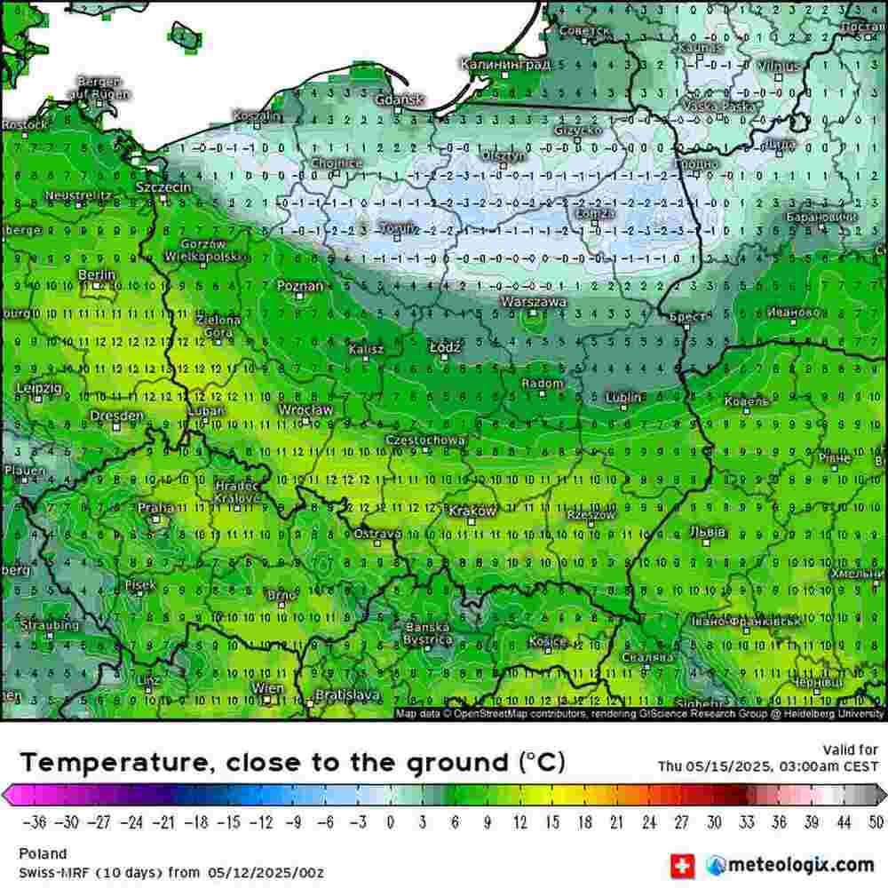 Silny mróz nie ustąpi w środkowej Europie w maju 2025, temperatura spadnie do -7 st. C. w rejonie Polski, kiedy zimni ogrodnicy i zimna Zośka