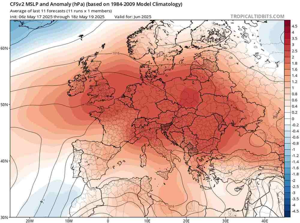 Pogoda na czerwiec 2025, anomalia ciśnienia w Polsce i Europie