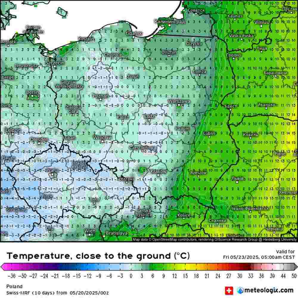 Silny mróz wróci i uszkodzi rośliny w środkowo zachodniej Europie w maju 2025, temperatura spadnie do -5 st. C. W tych regionach będzie najzimniej