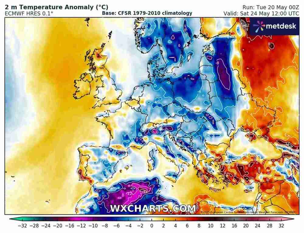 Będzie silny mróz i uszkodzi rośliny w środkowo zachodniej Europie w maju 2025, temperatura spadnie do -5 st. C. w tych regionach