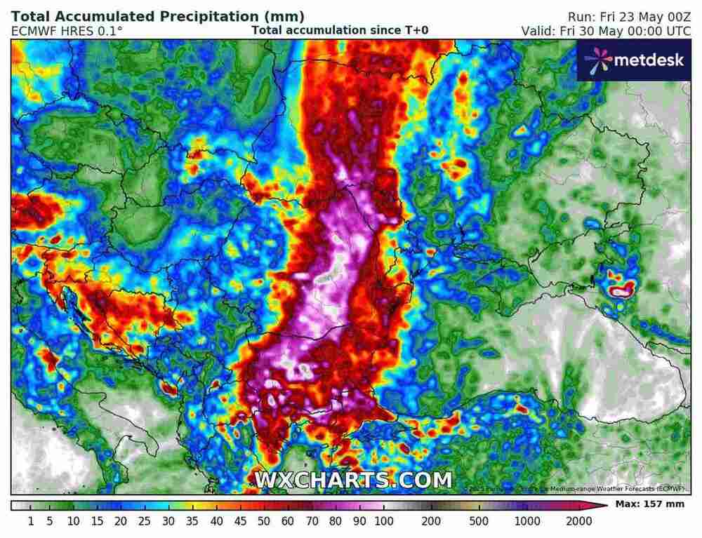 Będą ulewy zalewające domy w Europie w maju 2025. Spadnie 160 litrów wody na m2 ziemi, gdzie będą powodzie błyskawiczne
