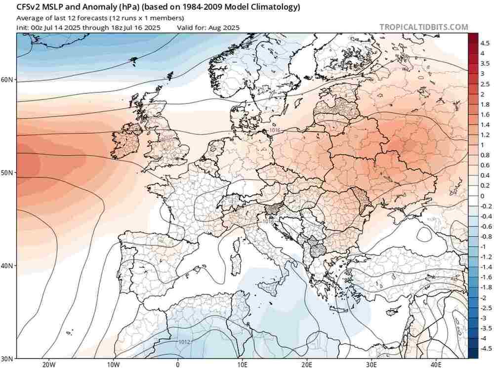 Pogoda na sierpień 2025, anomalia ciśnienia w Polsce i Europie