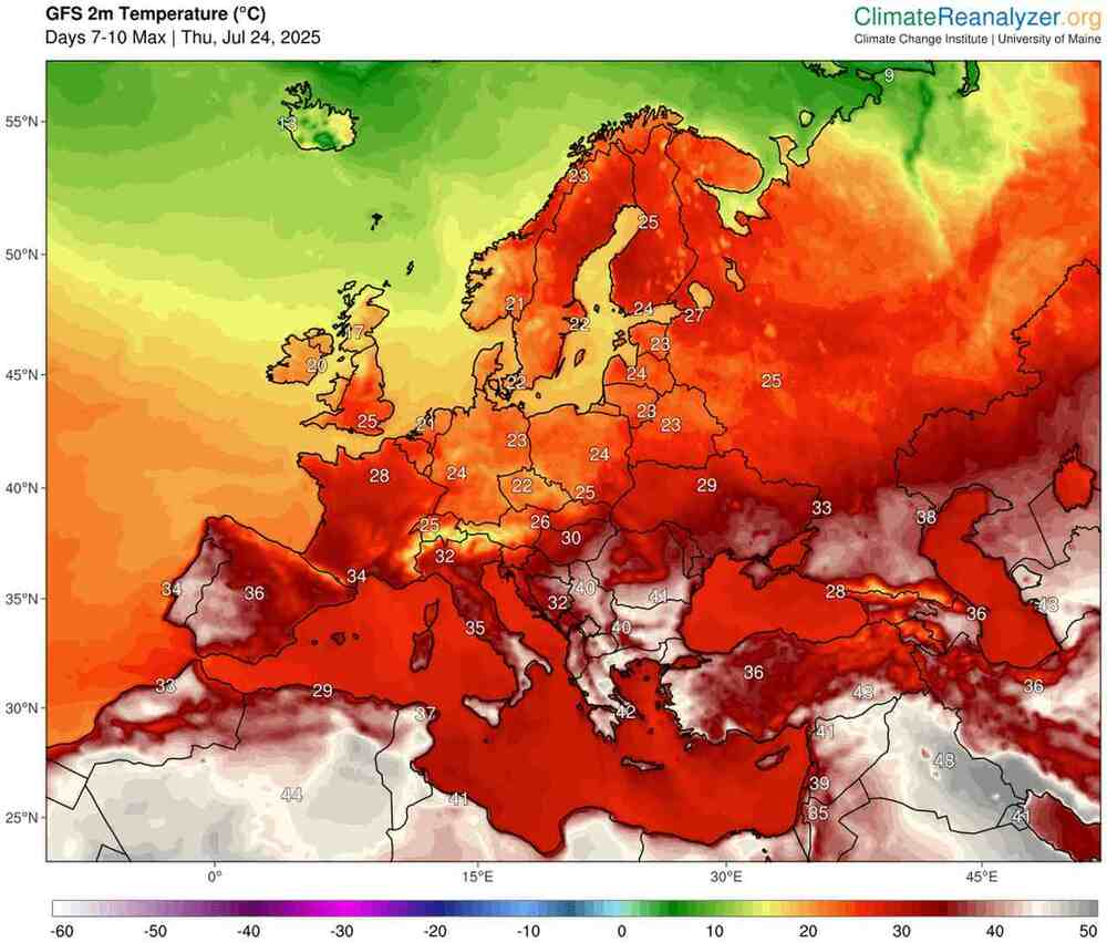 Będzie duży upał na południu Europy w lipcu 2025. Temperatura sięgnie 45 st. C. Gdzie ogromna i długa fala upałów