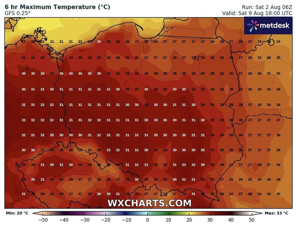 Silny upał sięgnie do Polski w sierpniu 2025. Temperatura przekroczy 30 st. C. Będzie fala upałów w środkowej Europie