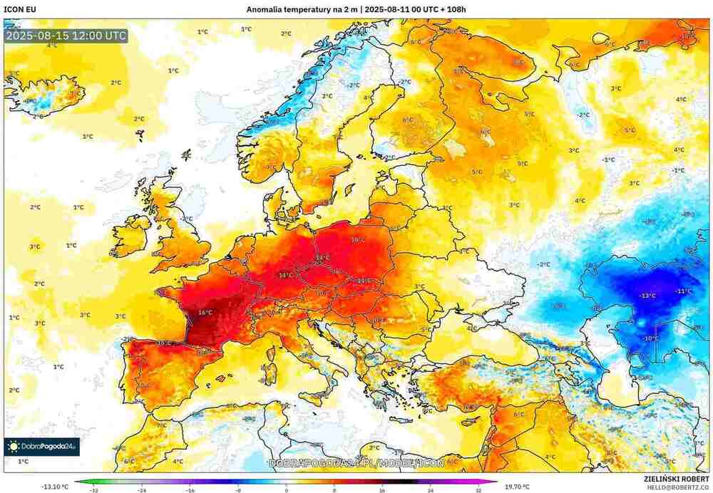 Ogromny upał sięgnie do środkowej Europy w sierpniu 2025. Temperatura osiągnie 37 st. C. i będzie piekielna fala upałów