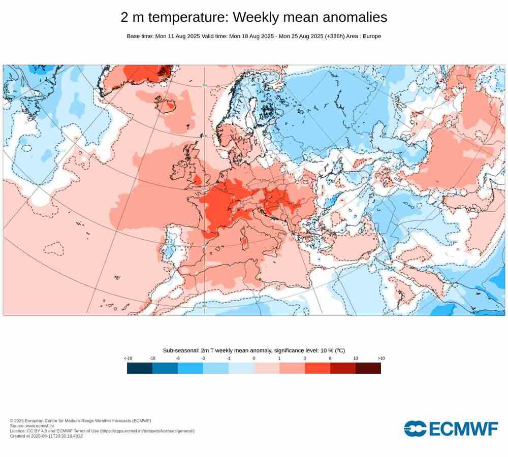 Pogoda do końca sierpnia, anomalia temperatury w Polsce i Europie do 25 sierpnia 2025