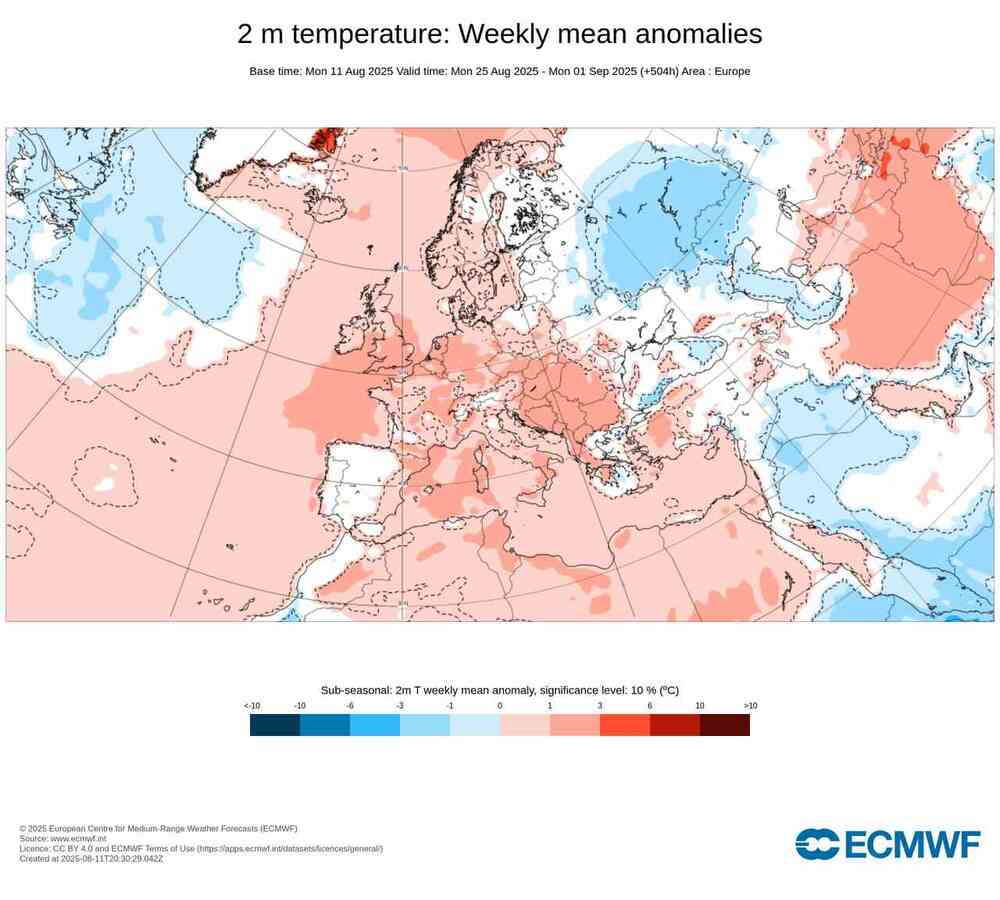 Pogoda do końca sierpnia 2025, anomalia temperatury w Polsce i Europie do 1 września 2025