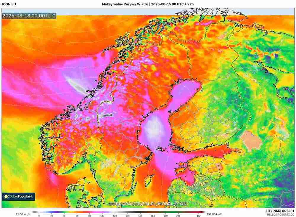 Będą silne wichury na północy Europy w sierpniu 2025, wiatr sięgnie 145 km/h. Cyklon zanurkuje z północy na południe