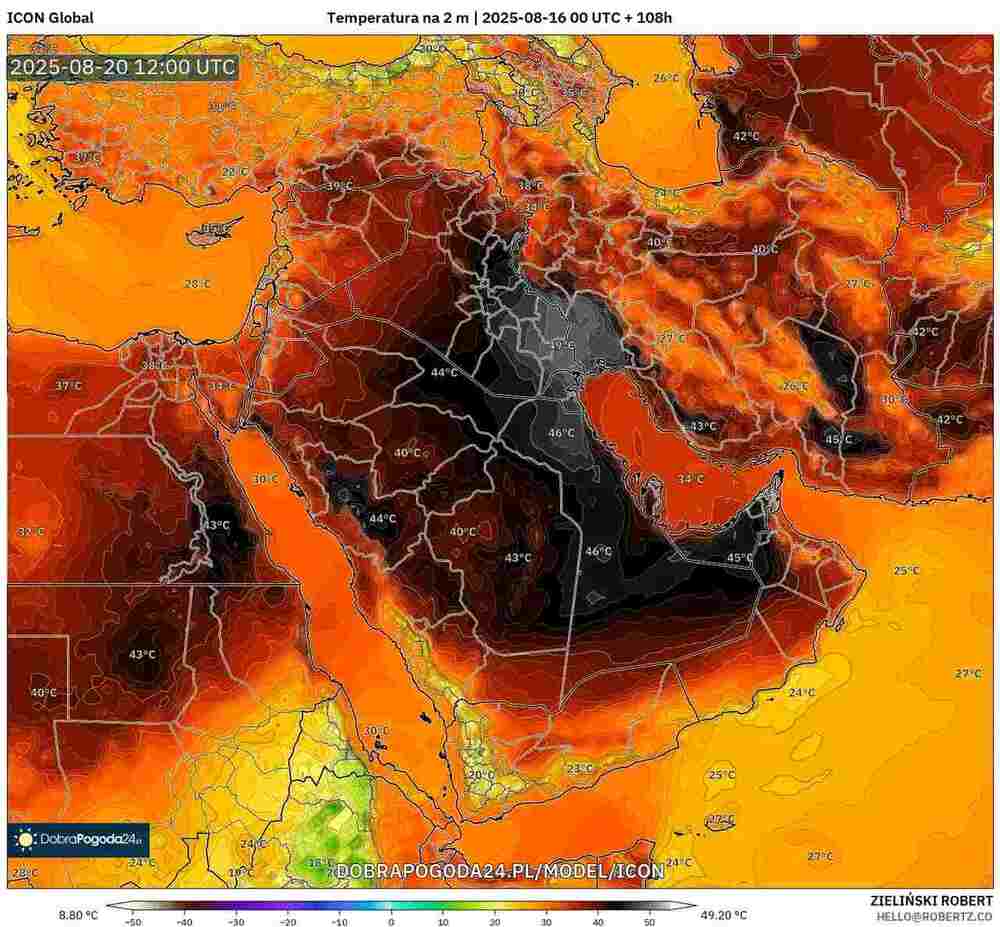 Będzie silny i długi upał na Bliskim Wschodzie w sierpniu 2025. Temperatura sięgnie 49 st. C. Piekielna fala upałów przedłuży się na wrzesień