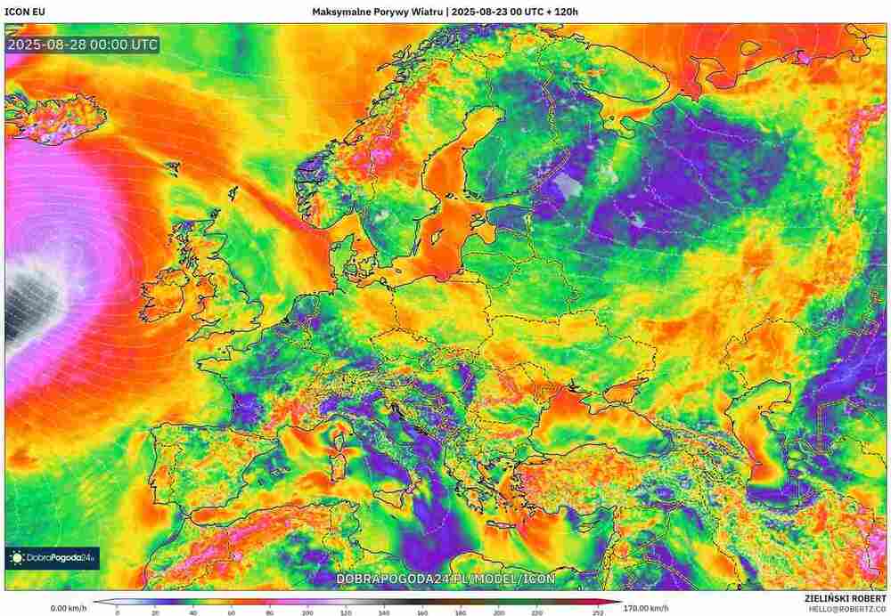 uderzy ogromny cyklon na zachodzie Europy w sierpniu 2025. Wiatr przekroczy 150 km/h. Będą wichury z byłego huraganu