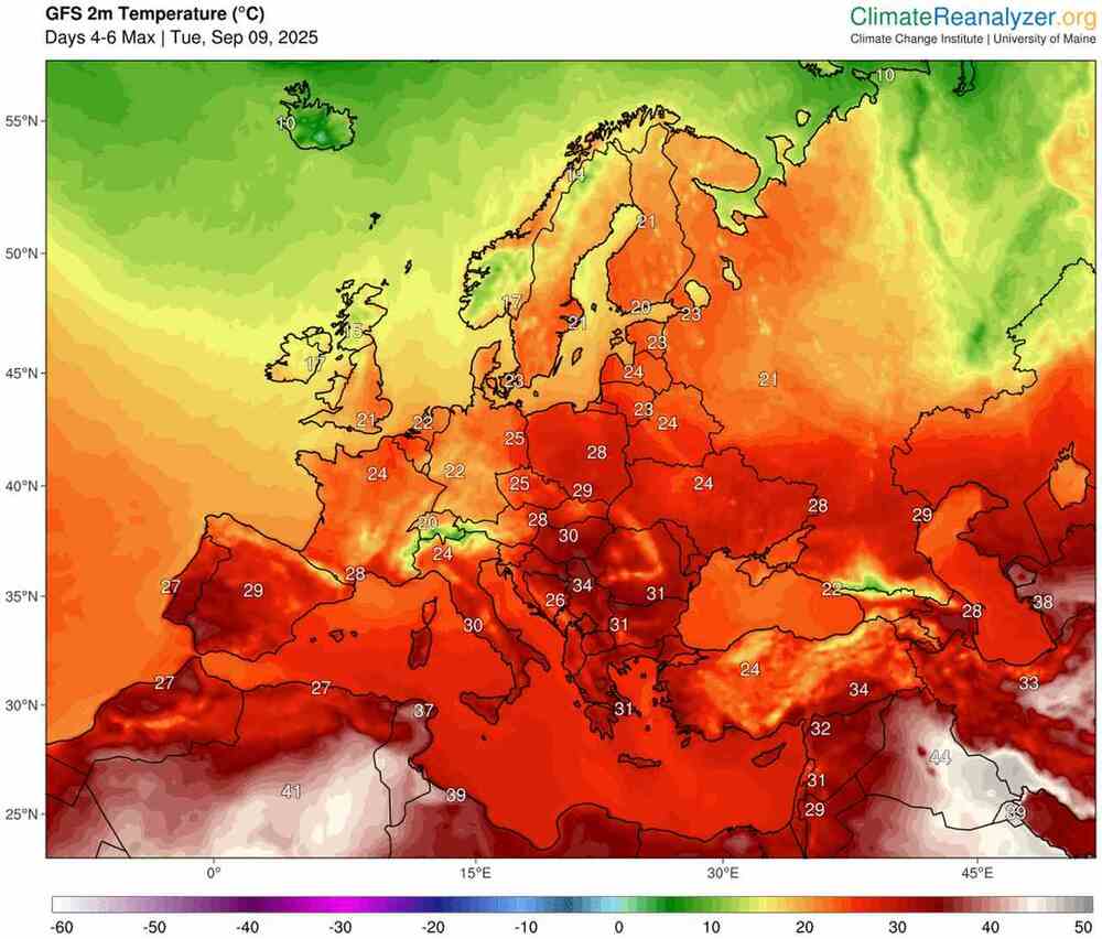 Silny upał będzie na południu Europy we wrześniu 2025. Temperatura sięgnie 36 st. C. Fala upałów potrwa dłużej