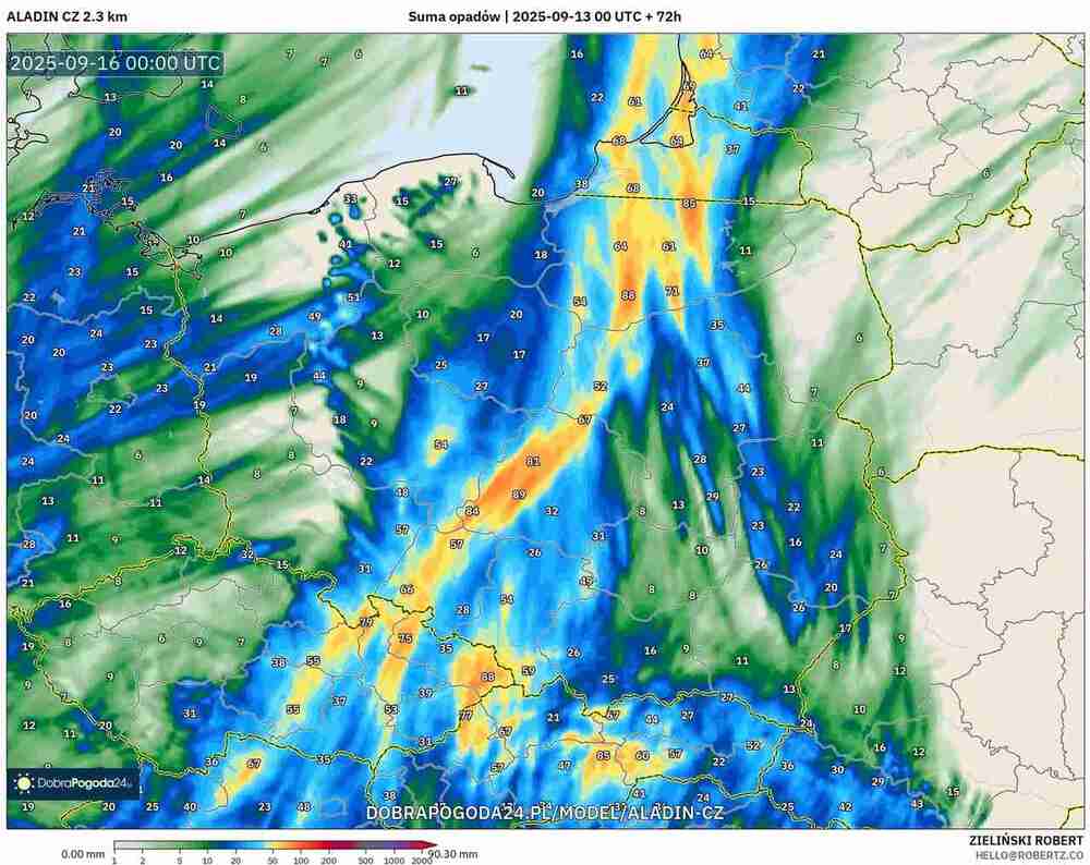 Nadciągną silne ulewy z południa do Polski, będzie padać przez 10 godzin do 15 września 2025. W tych regionach będą zalania