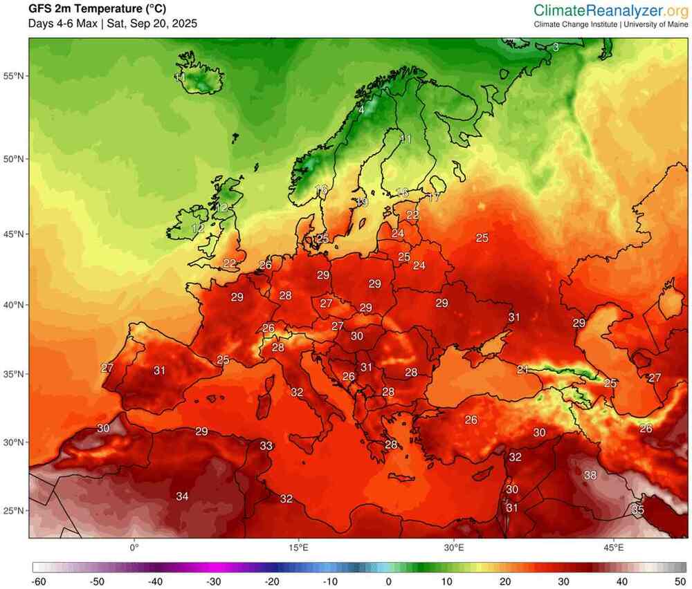 Będzie późny i silny upał na południu Europy we wrześniu 2025. Temperatura sięgnie 39 st. C. Fala upałów wydłuży lato