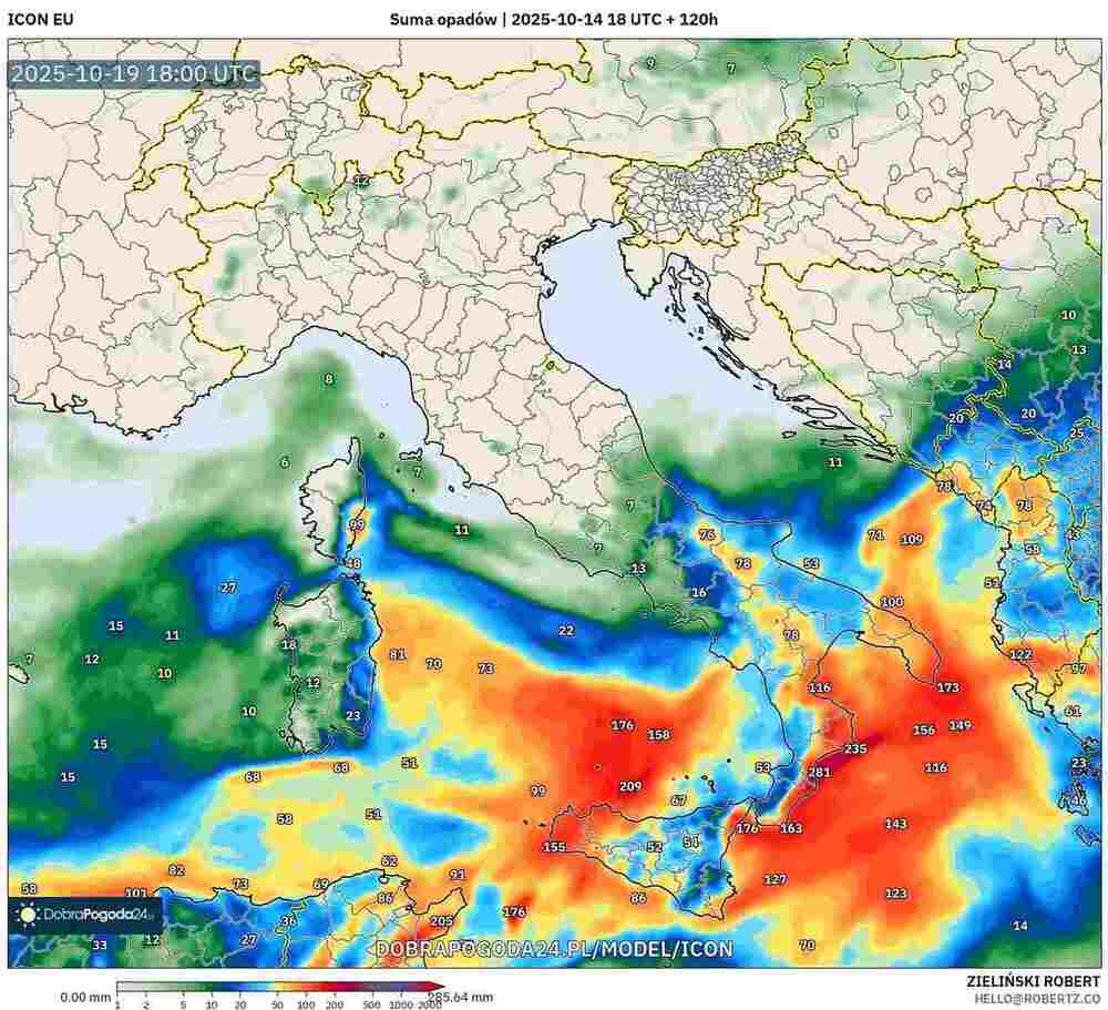 Nagłe oberwanie chmury zaleje domy na południu Europy w październiku 2025. Spadnie 240 litrów wody na m2 ziemi. Będą ulewy i powodzie błyskawiczne w rejonie niżu