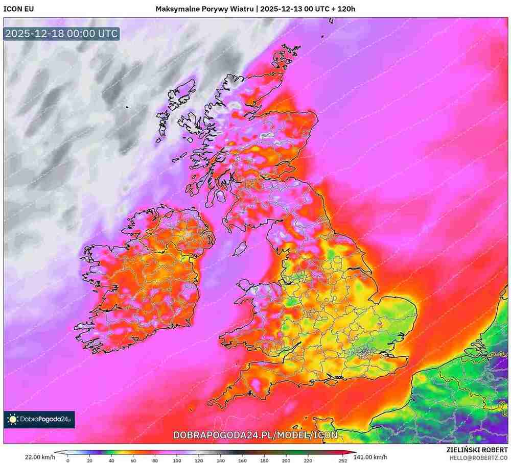 Będą silne wichury na zachodzie Europy w grudniu 2025. Wiatr sięgnie 140 km/h i cyklon odetnie prąd w wielu regionach