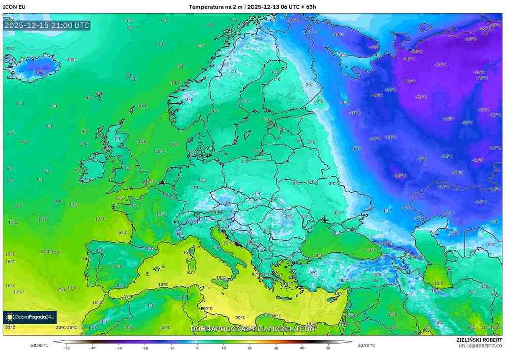 Silny mróz już blisko środkowo wschodniej Europy. Temperatura spadnie do -35 st. C. W tych regionach będzie najzimniej w grudniu 2025