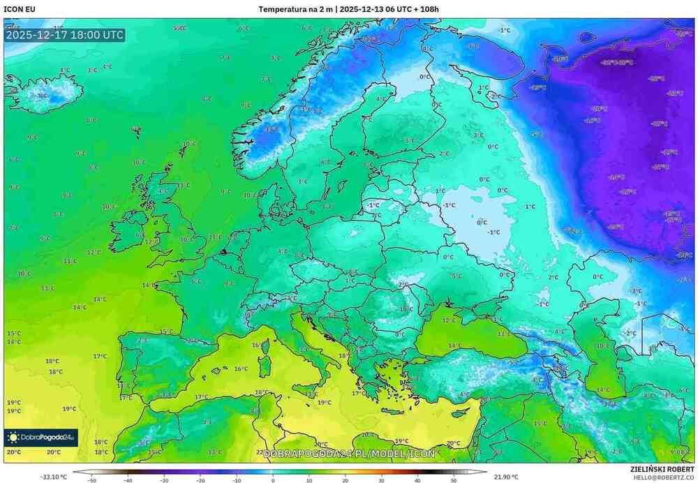 Silny mróz już blisko środkwo wschodniej Europy w grudniu 2025. Temperatura spadnie do -35 st. C. W tych regionach będzie najzimniej