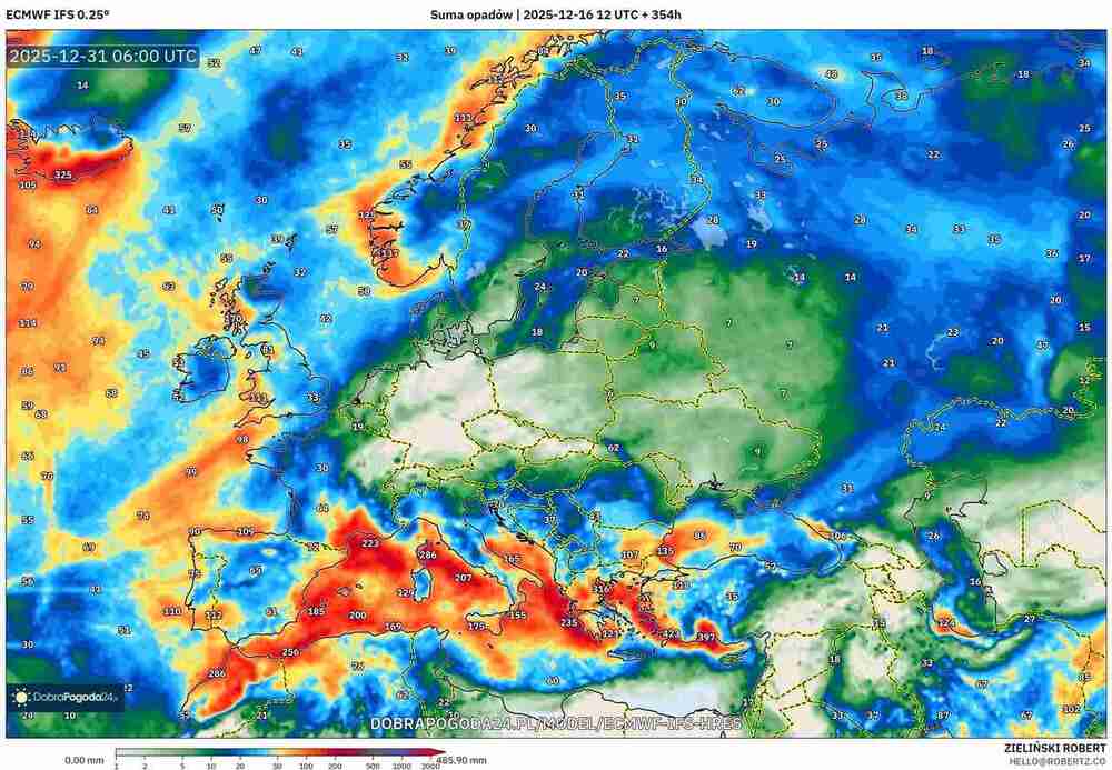 Będzie ogromny wyż w Europie w grudniu 2025. Ciśnienie sięgnie 1050 hPa i będzie fala mrozu