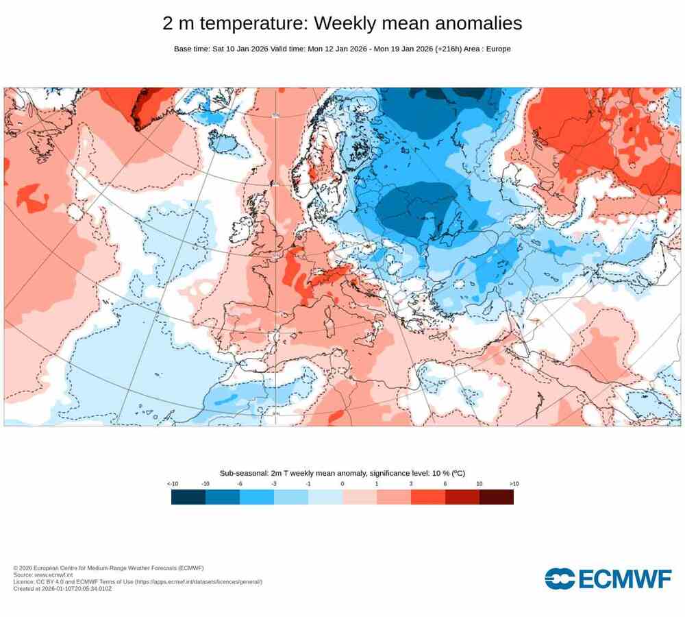 Pogoda na 16 dni, anomalia temperatury w Polsce i Europie do 19 stycznia 2026