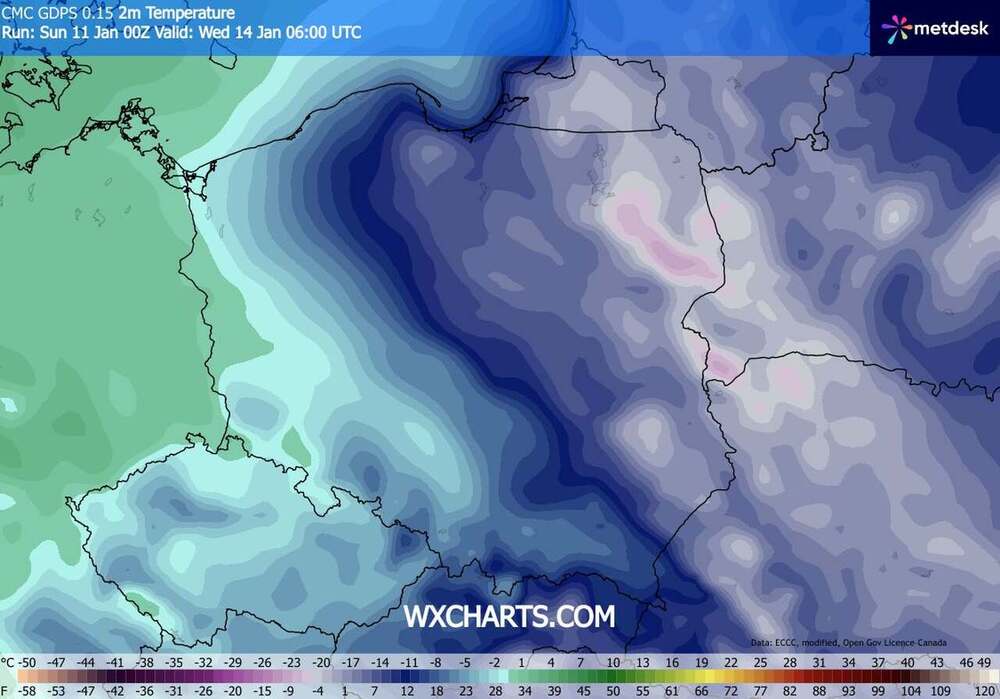 Osiądzie siarczysty mróz w środkowej Europie w styczniu 2026. Temperatura spadnie do -25 st. C. Fala mrozów nasili się przed odwilżą