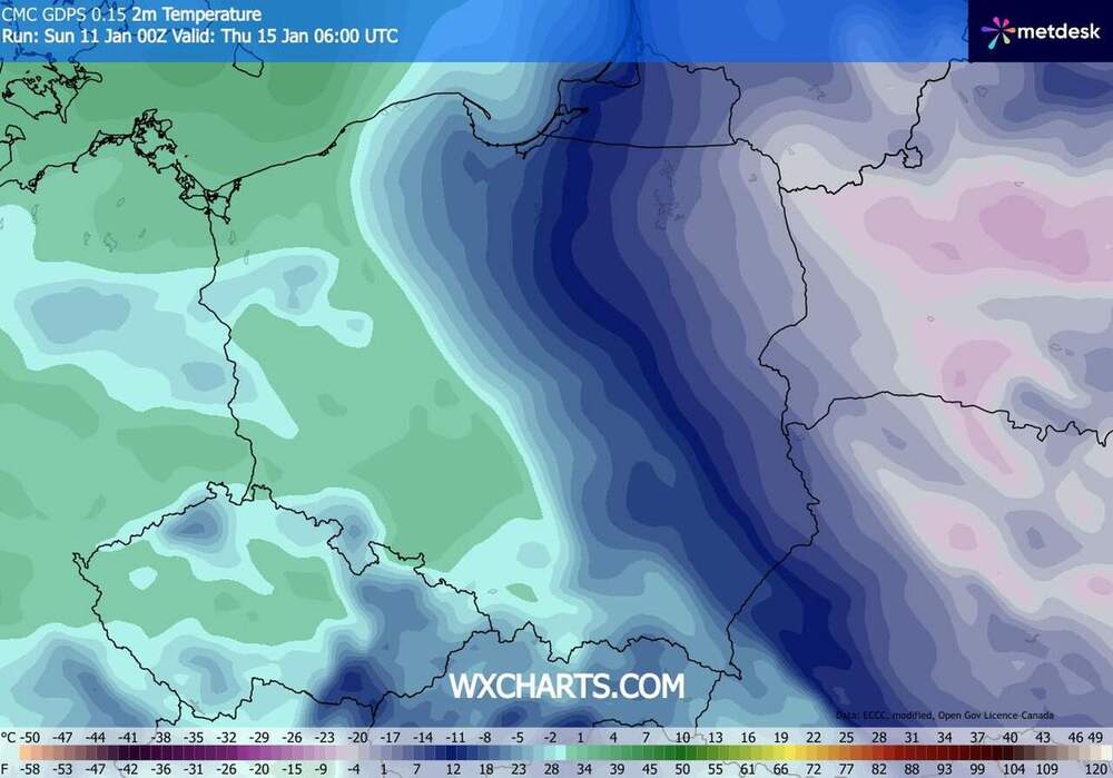 Osiądzie siarczysty mróz w środkowej Europie w styczniu 2026. Temperatura spadnie do -25 st. C. i fala mrozów nasili się przed odwilżą