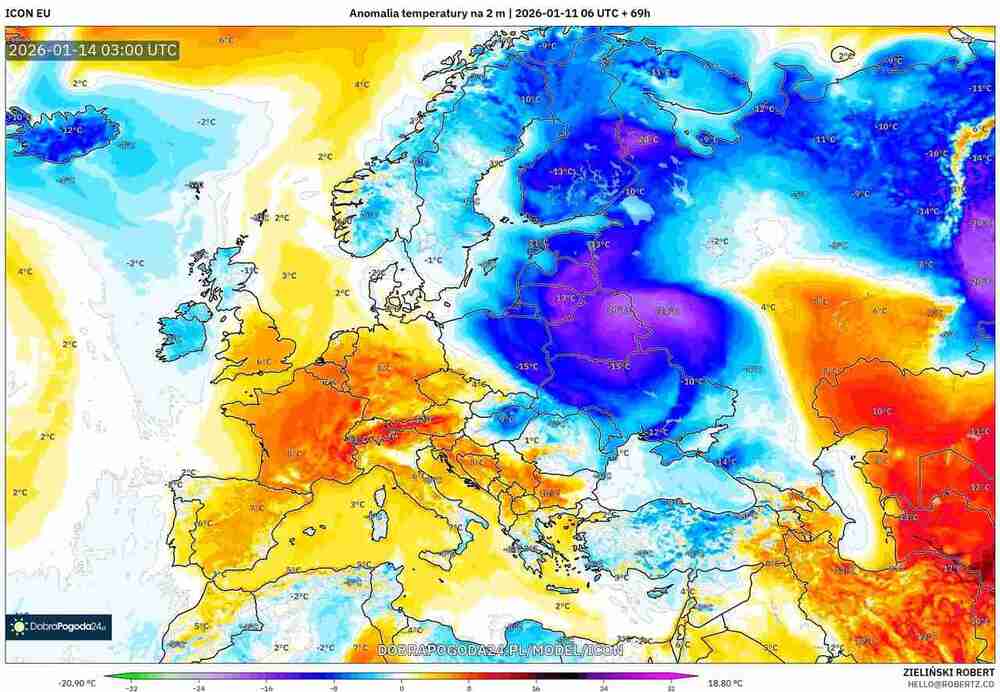 Osiądzie siarczysty mróz w środkowej Europie w styczniu 2026. Temperatura spadnie do -25 st. C. i fala mrozów nasili się przed silną odwilżą