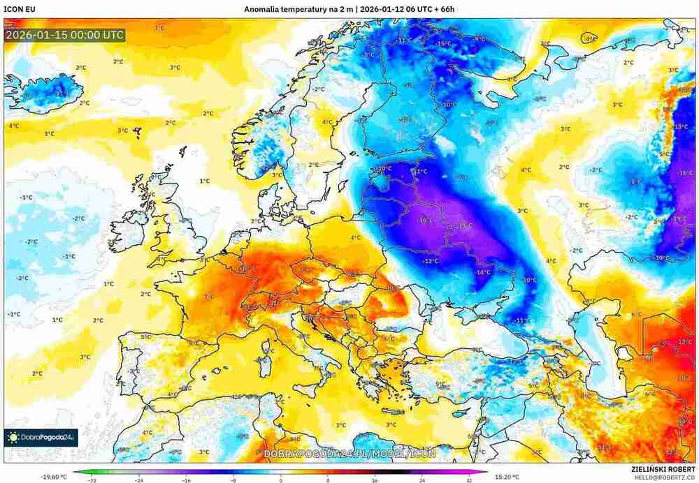 Będzie silne ocieplenie w środkowej Europie w styczniu 2026. Temperatura wzrośnie o 10 st. C. i odwilż odsunie całodobowy mróz