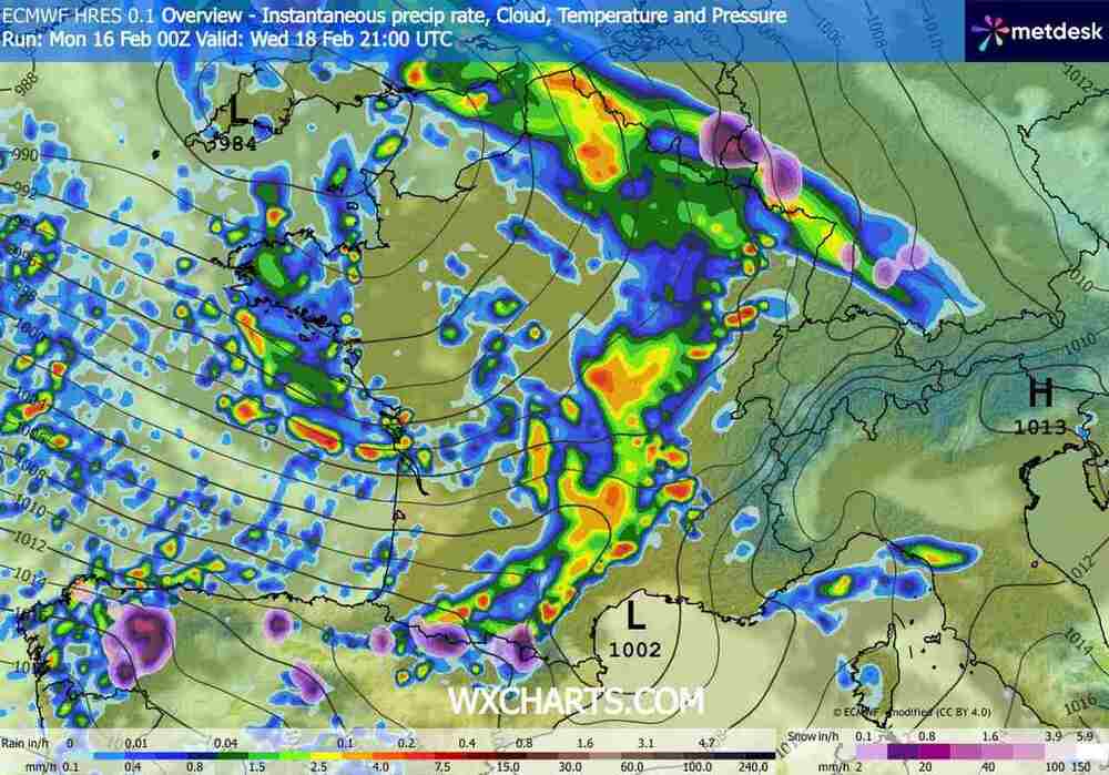 Silne ulewy zaleją domy na południu i zachodzie Europy w lutym 2026. Spadnie 210 litrów wody na m2 ziemi. Będą oberwania chmury i powodzie błyskawiczne