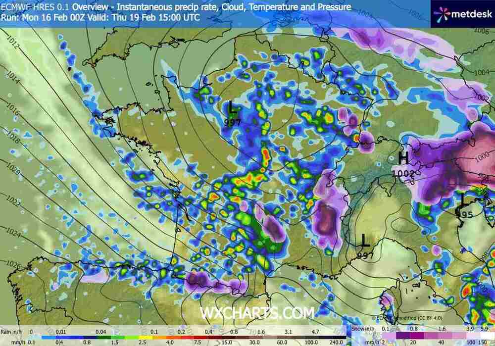 Silne ulewy zaleją domy na południu i zachodzie Europy w lutym 2026. Spadnie 210 litrów wody na m2 ziemi i będą oberwania chmury i powodzie błyskawiczne