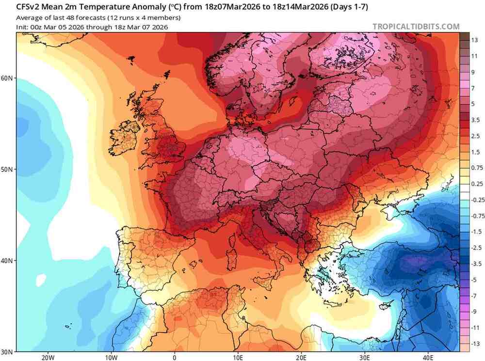 Pogoda na 16 dni. Mróz i śnieg, czy fala ciepła, anomalia temperatury do 14 marca 2026