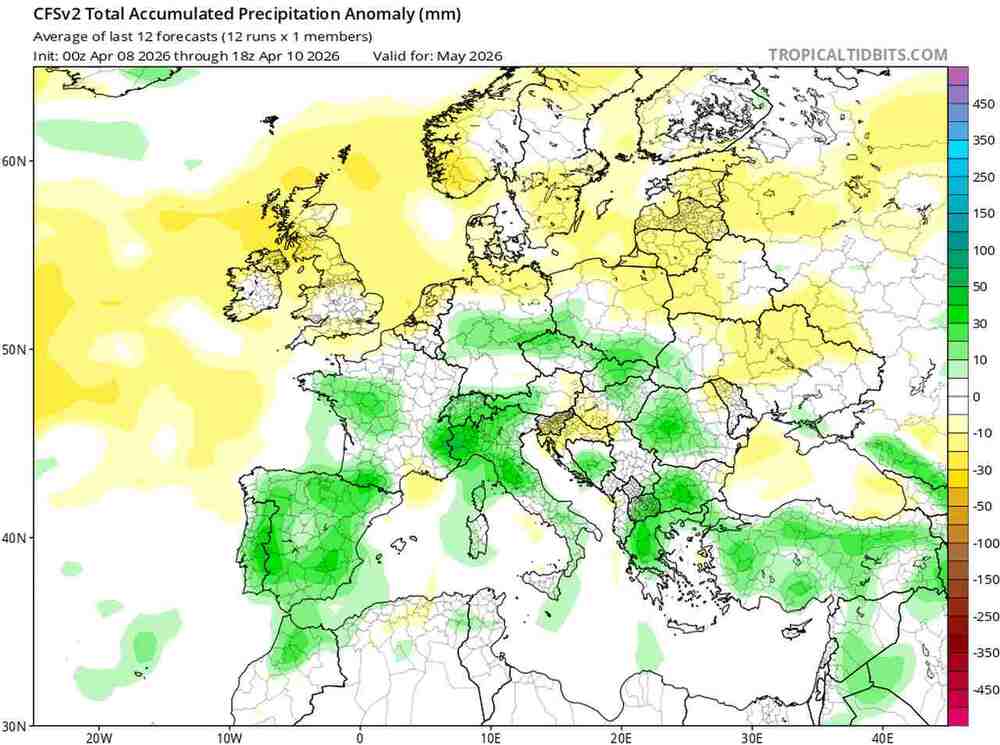 Jest pogoda na maj 2026. Anomalia opadów w Polsce i Europie