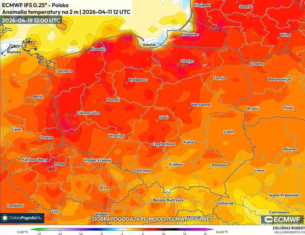 Jest pogoda na 16 dni, mróz ustąpi i będzie ocieplenie z burzami, anomalia temperatury 19 kwietnia 2026
