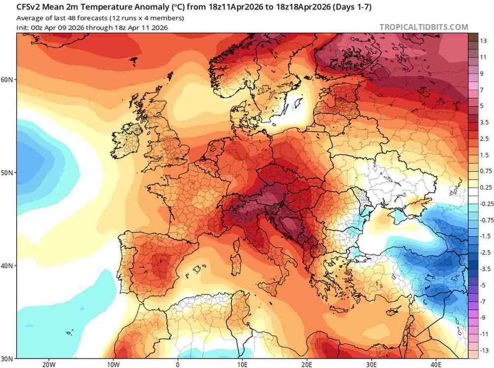Pogoda na 16 dni, anomalia temperatury w Polsce i Europie do 20 kwietnia 2026