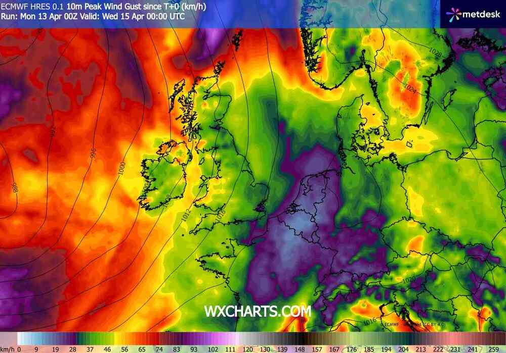 Będą silne wichury na zachodzie Europy. Wiatr osiągnie 120 km/h i odłączy prąd. Cyklon sięgnie w kwietniu 2026