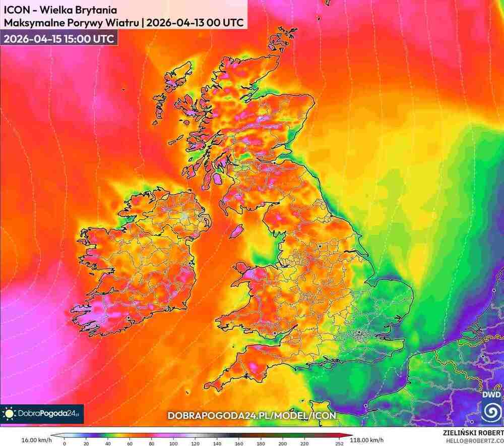 Będą silne wichury na zachodzie Europy w kwietniu 2026. Wiatr sięgnie 120 km/h i odłączy prąd. Cyklon sięgnie nad ląd
