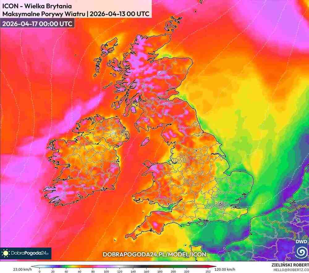 Będą silne wichury na zachodzie Europy w kwietniu 2026. Wiatr osiągnie 120 km/h i cyklon odłączy prąd
