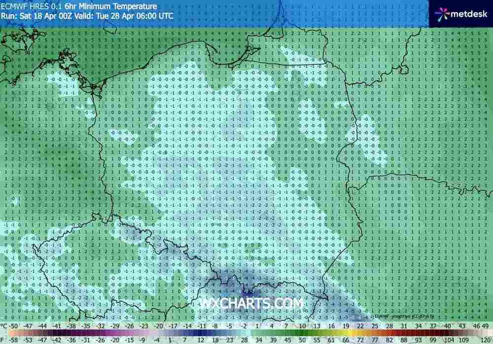 Osiądzie duży mróz w środkowej Europie w kwietniu 2026. Temperatura spadnie do -9 st. C. i ochłodzenie uszkodzi rośliny