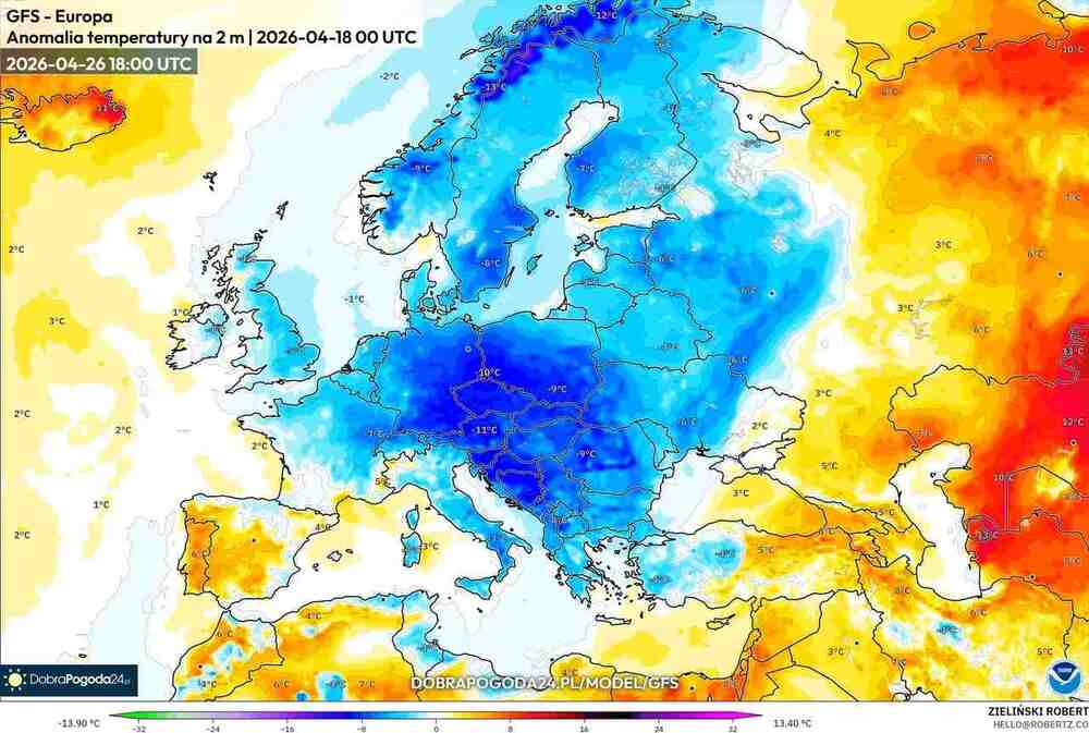 Osiądzie duży mróz w środkowej Europie w kwietniu 2026. Temperatura spadnie do -9 st. C. i fala ochłodzenia uszkodzi rośliny