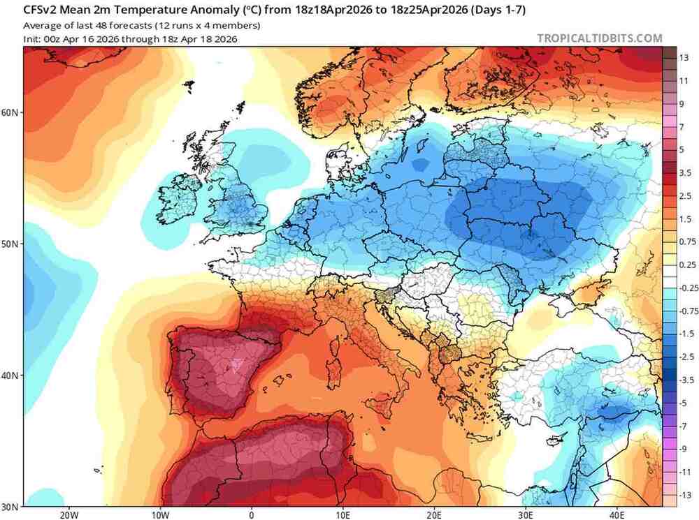 Pogoda na 16 dni, anomalia temperatury w Polsce i Europie do 26 kwietnia 2026