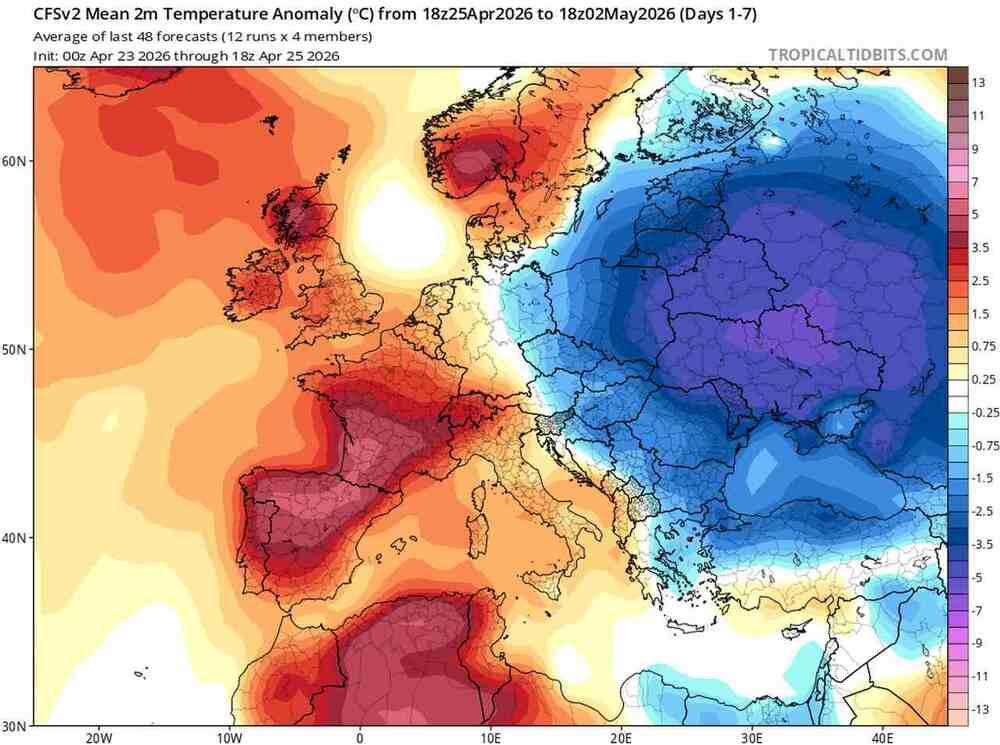 Pogoda na 16 dni, duży mróz i fala ciepła, anomalia temperatury w Polsce i Europie do 2 maja 2026