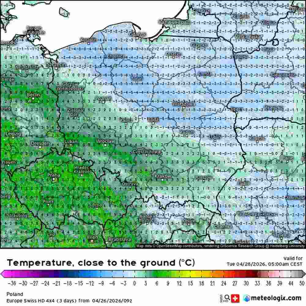 Mróz uszkodzi rośliny w środkowej Europie do początku maja 2026. Temperatura spadnie do -11 st. C. Fala ochłodzenia będzie długa